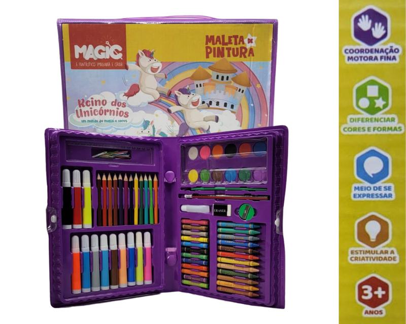Kit Escolar Completo 86 Peças Maleta Pintura Colorido +3 anos